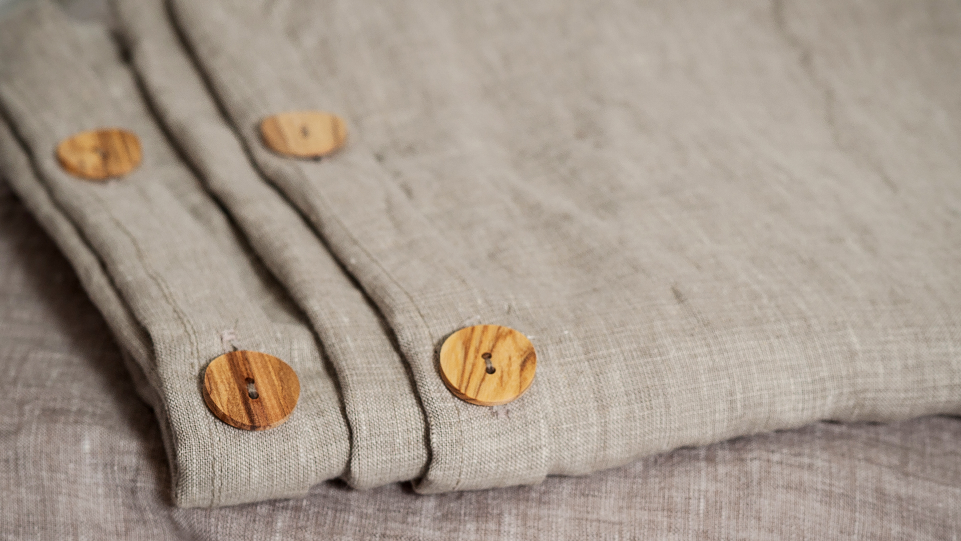 linen fabric wood buttons bedding